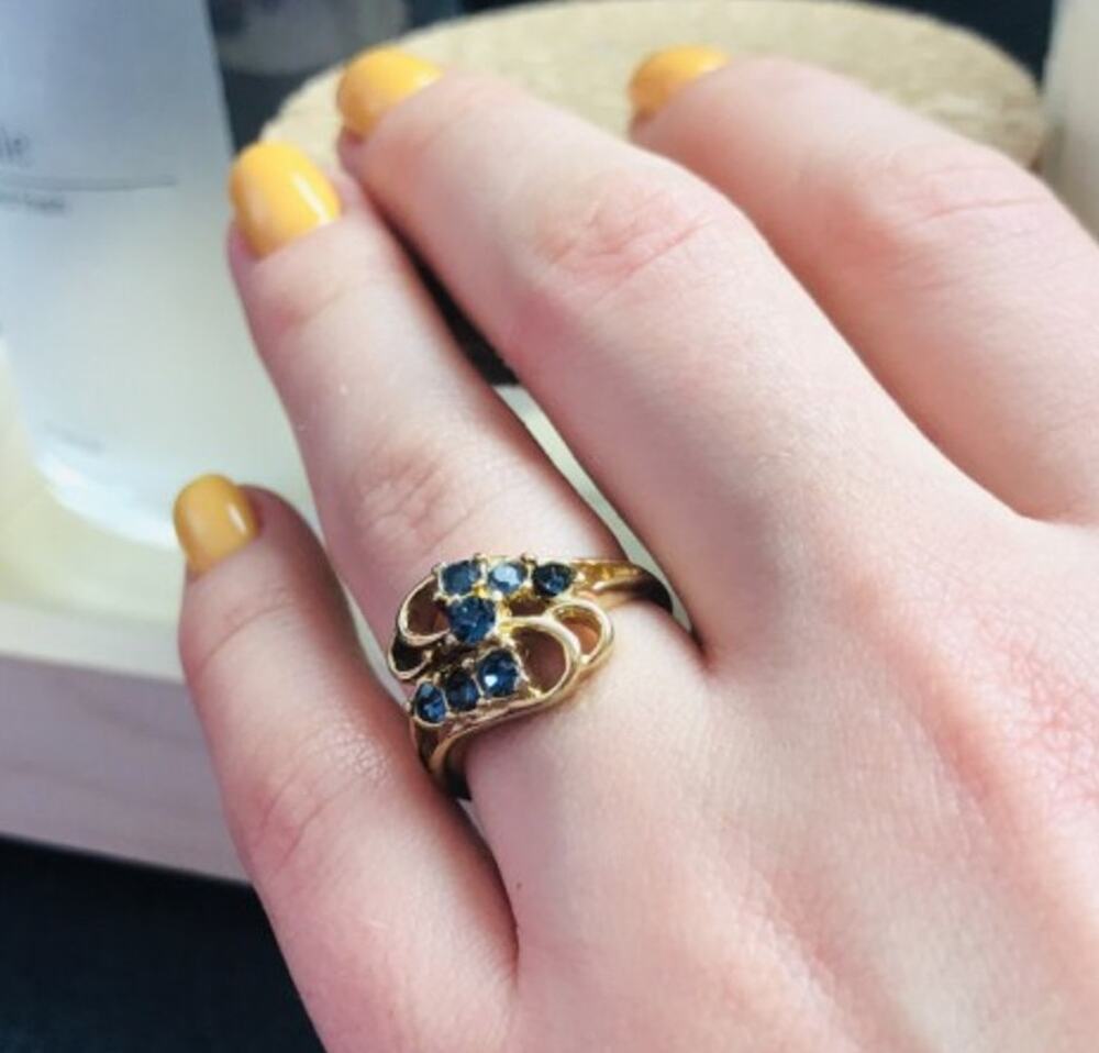 Gold Plated Ring With Dark Blue CZ Size 6.5